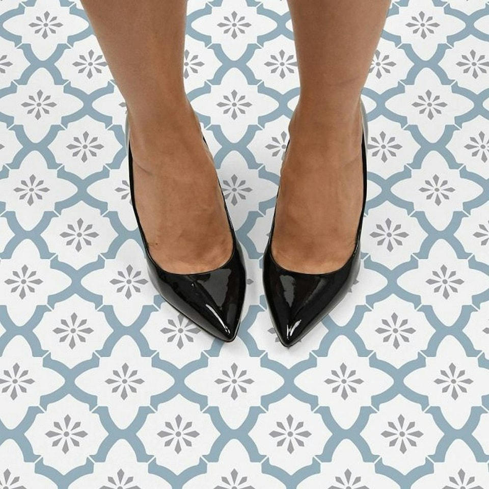 image 1 of Fine Decor Floorpops Floor Tiles (Pack of 10) - Blue/White - 30cm x 30cm x 0.1cm Blue | 30cm x 30cm x 0.1cm