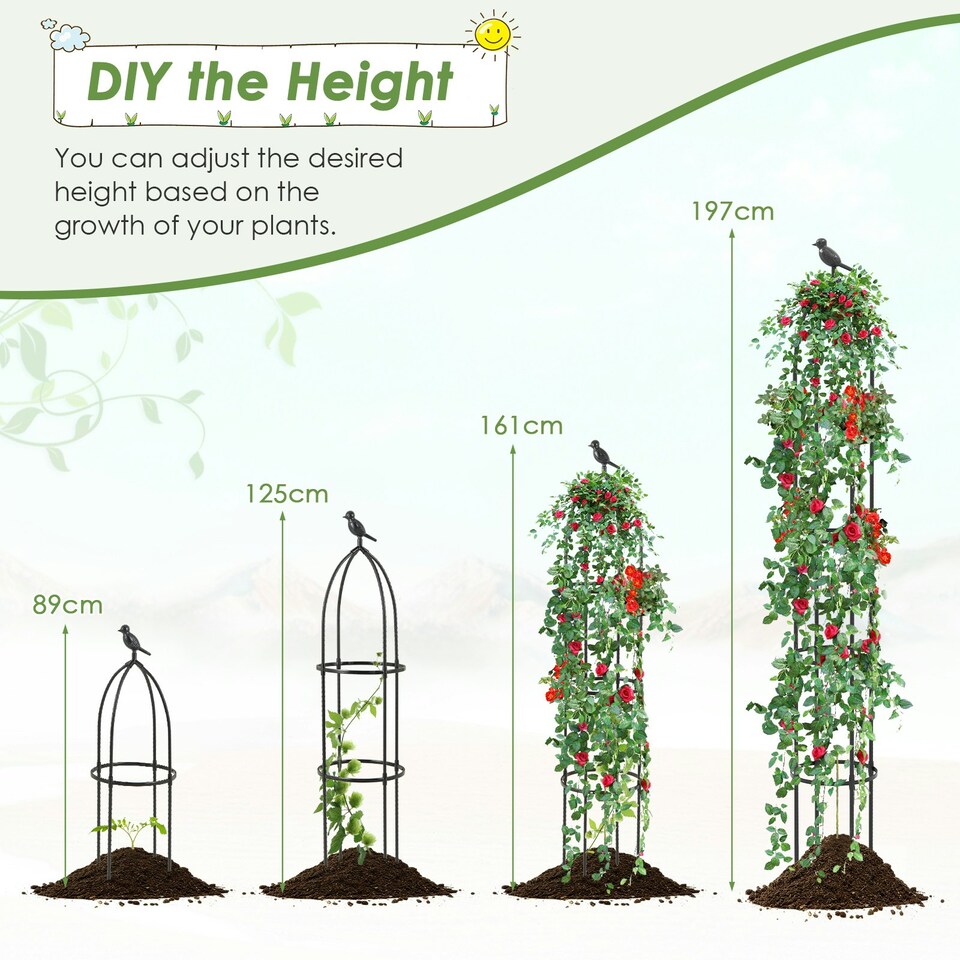 image 1 of COSTWAY 197 cm Tall Metal Obelisk Trellis 2-Pack Garden Trellis