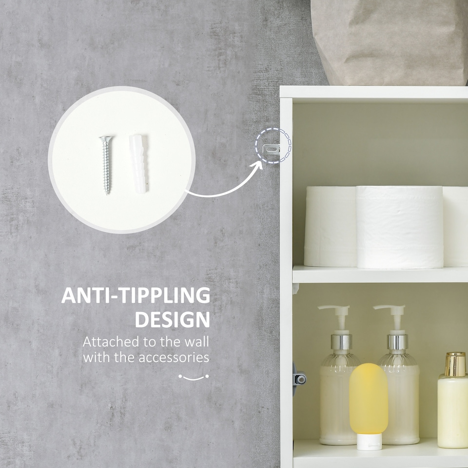 image 1 of kleankin Tall Bathroom Cabinet with Adjustable Shelves, High Gloss Storage Cupboard, Freestanding Tallboy with Storage Drawer, White