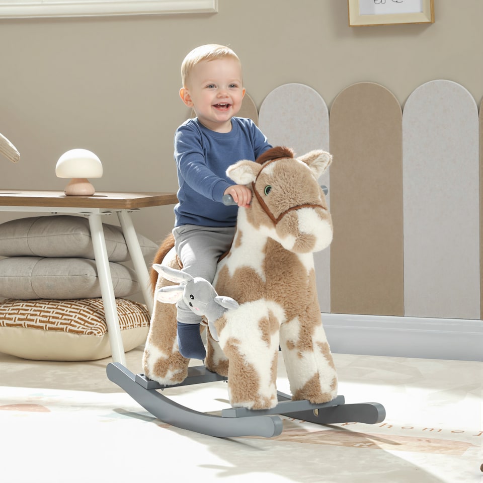 image 1 of AIYAPLAY Baby Rocking Horse, Plush Ride on Animal Rocker with Sound and Toy