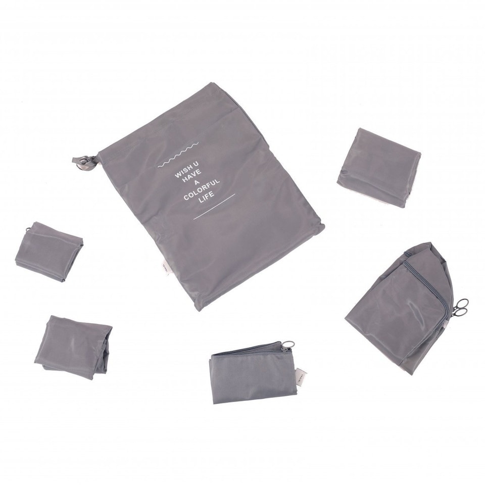 image 1 of Pack of 6 Waterproof Travel Luggage Organiser Packing Bags | Grey
