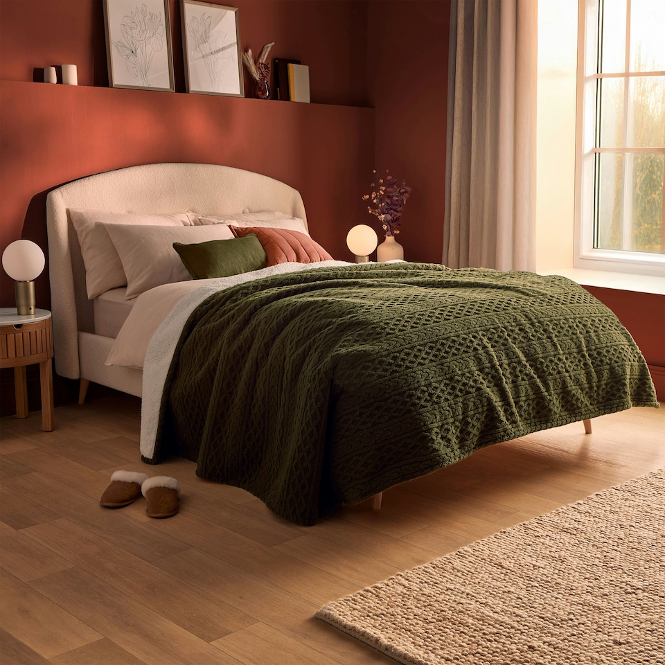 image 1 of Silentnight Heat Genie Self Heating Giant Blanket Green Cable Knit Green