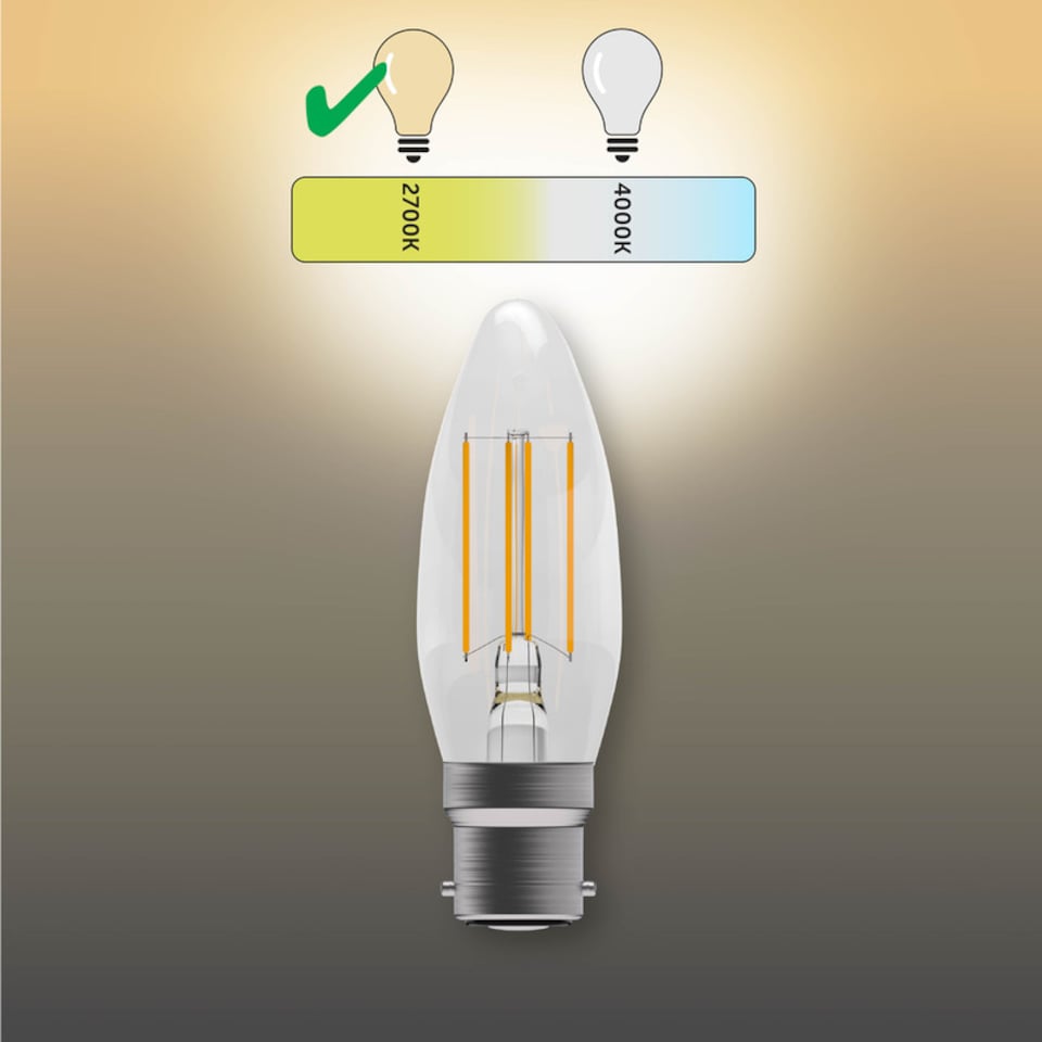 image 1 of BELL Lighting B22 Bayonet Dimmable LED Filament Candle Warm White 2700K 4.5W Light Bulb