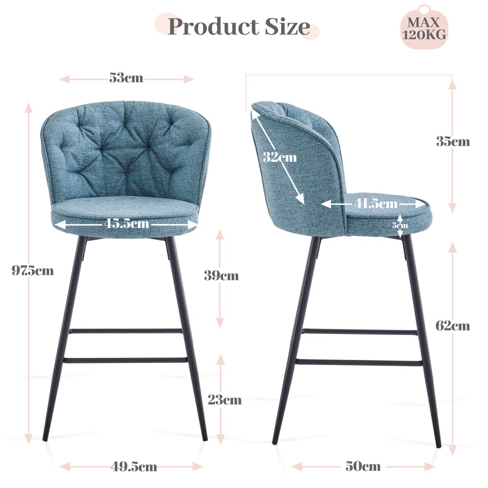 image 1 of SONARA Set of 2 Blended Woven Fabric Counter Height Bar Stools with Backrest | Blue