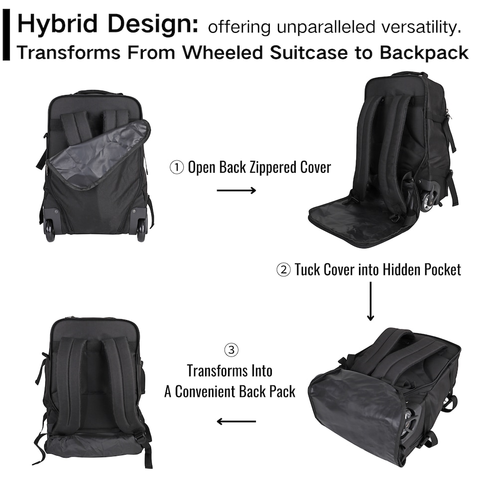 image 1 of Rolling Travel Backpack with Wheels – Lightweight Nylon Cabin Bag with Laptop