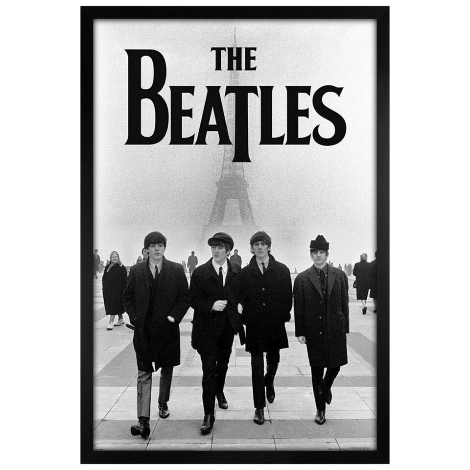 image 1 of Black Wooden Framed The Beatles Eiffel Tower Maxi Poster Framed Poster