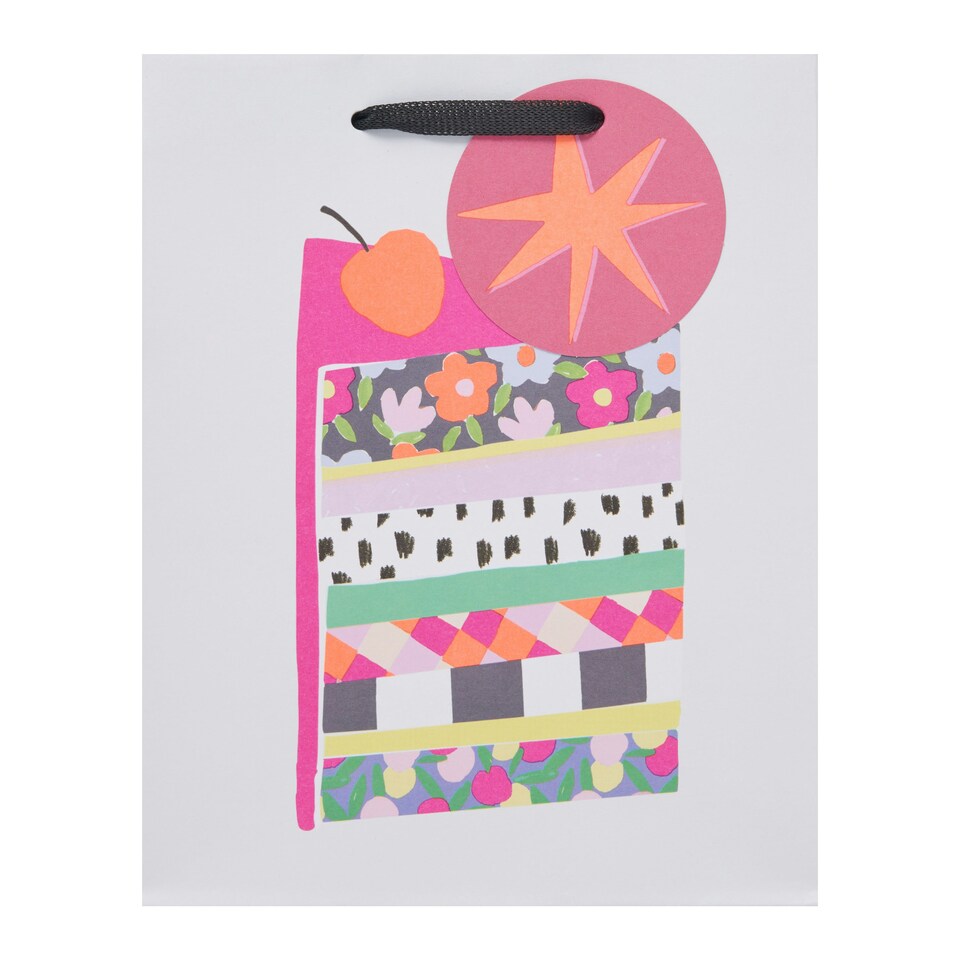 image 1 of Multipack of 3 Medium Gift Bags | Party Bags for Presents | Birthdays | For Her/Friend | Cake Design Pink