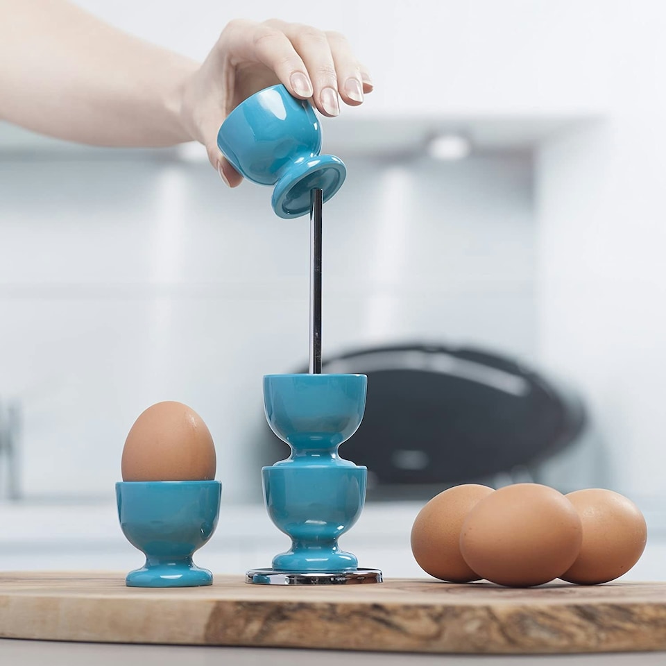 image 1 of Zeal Stack & Store Egg Cups Set with Chrome Stand, Set of 4, Aqua