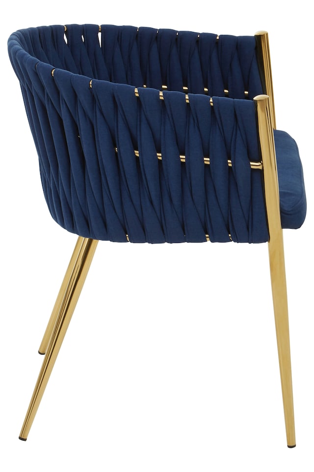image 1 of Orsina Blue Dining Chair with Woven Back, Dining Room Chair with Braided Pattern, Curved Back Restaurant Chair