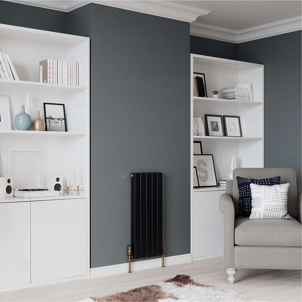 image 1 of Typhoon - Black Designer Radiator H800mm x W340mm Double Panel