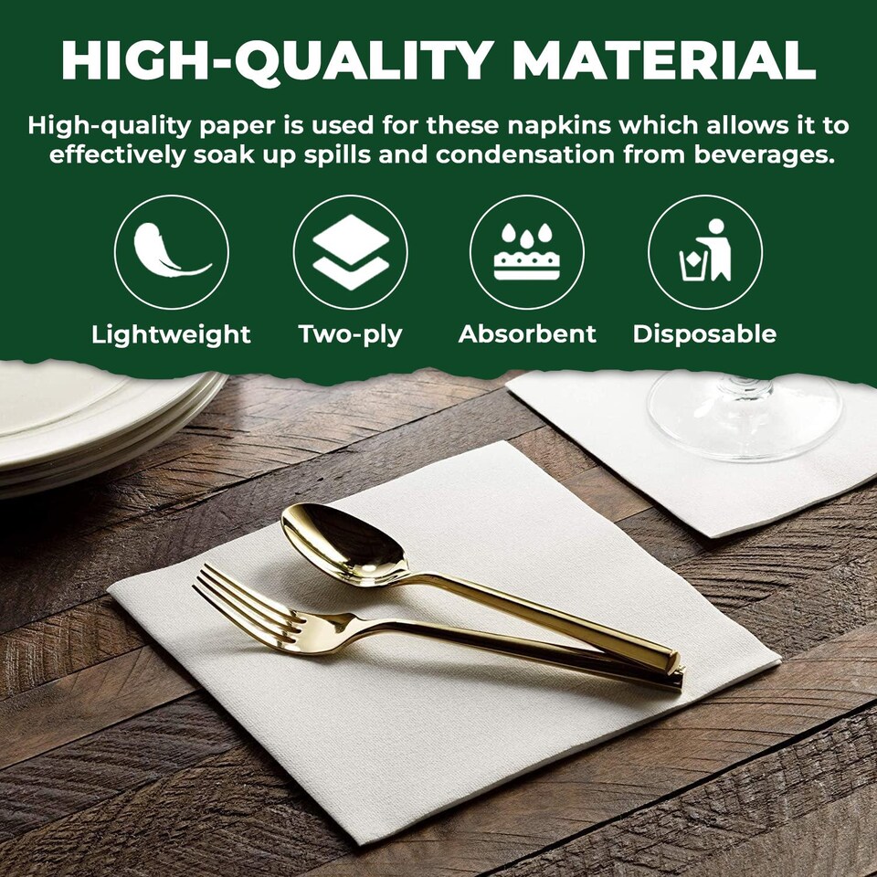 image 1 of ECONX White 2 Ply 4 Fold Paper Napkins Tissue Serviettes for Birthdays Weddings Parties Pack of 1000