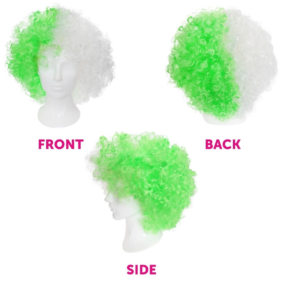 image 1 of Supporters Green and White Curly Wig | Green | 24