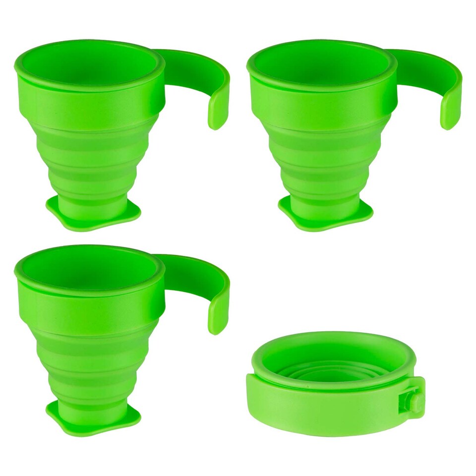 image 1 of PMS Folding Silicone Mugs 4-Pack, Green - Compact Travel Cups