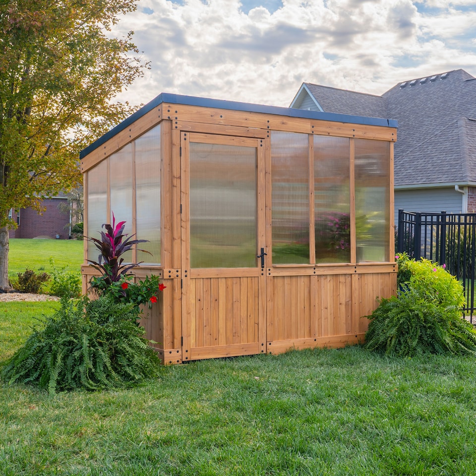 image 1 of Backyard Discovery Willow Cedar Wood Polycarbonate Greenhouse with Powerport 2.9m x 1.9m (9ft x 6ft)