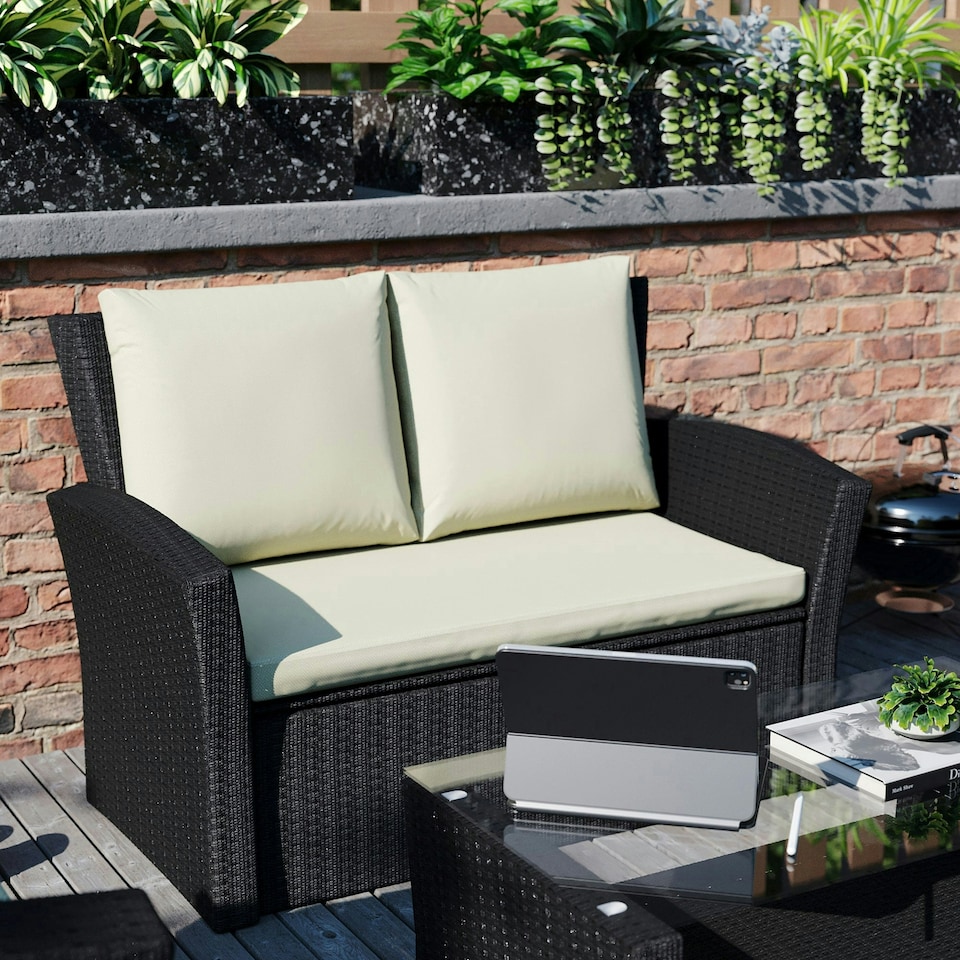 image 1 of Garden Vida Mylor 4 Seater Rattan Set Chair Sofa Coffee Table Outdoor Garden Furniture, Black