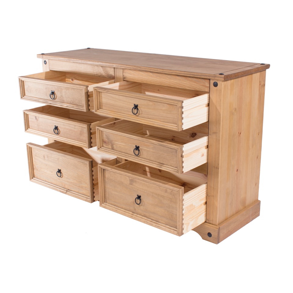 image 1 of Premium Corona 3+3 Drawer Wide Chest of Drawers - Classic Mexican Pine Bedroom Storage Cabinet | Brown | Brown | 1