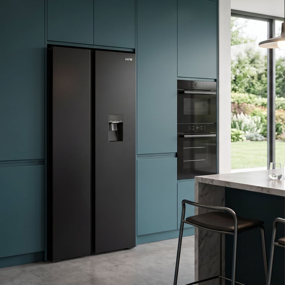 image 1 of HYE 529 Litre No Frost American Fridge Freezer with Non-Plumbed Water Dispenser, 91cm, Black - RF01AMWD532B01
