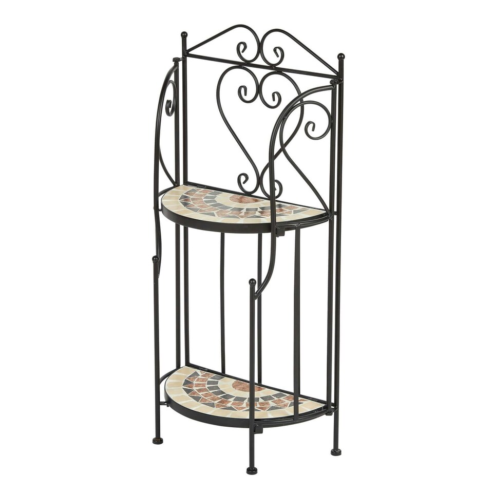 image 1 of 2 Tier Plant Stand Flower Pot Holder Sunflower Mosaic Design Black Metal Frame