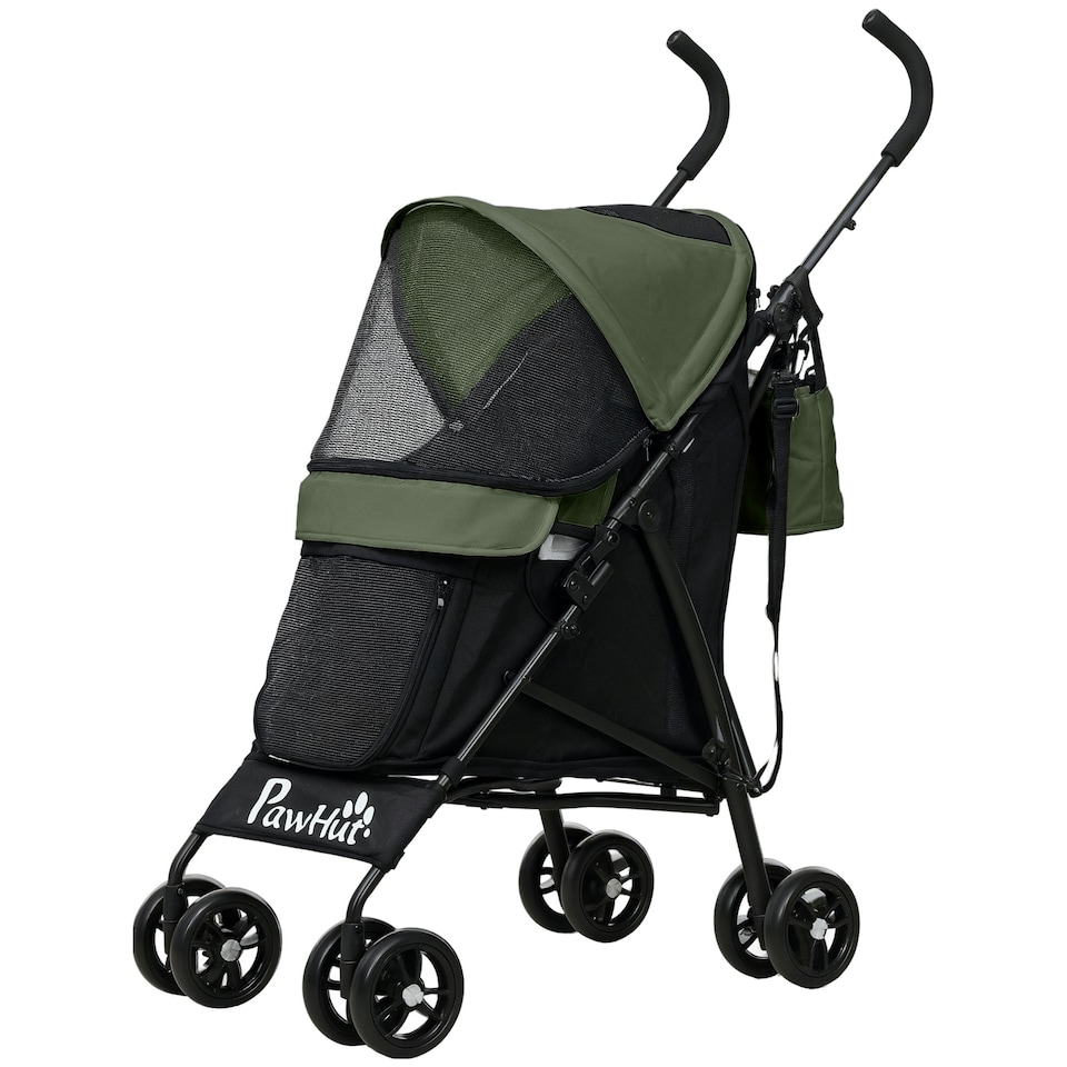image 1 of PawHut Lightweight Foldable Dog Stroller for Mini Dogs Green