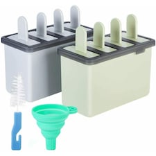 Grey & Green Ice Lolly Moulds Set | 8 Popsicle Maker Moulds with Stands, Funnel & Cleaning Brush | Reusable Freezer Ice Pop Makers