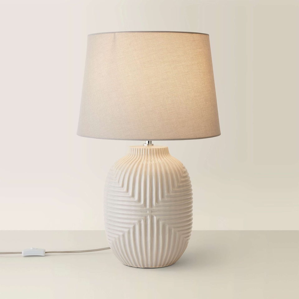 image 1 of ValueLights Harrison Tapered Lamp Shade Grey Geometric Ribbed Pattern Gloss Large Table Lamp | Grey