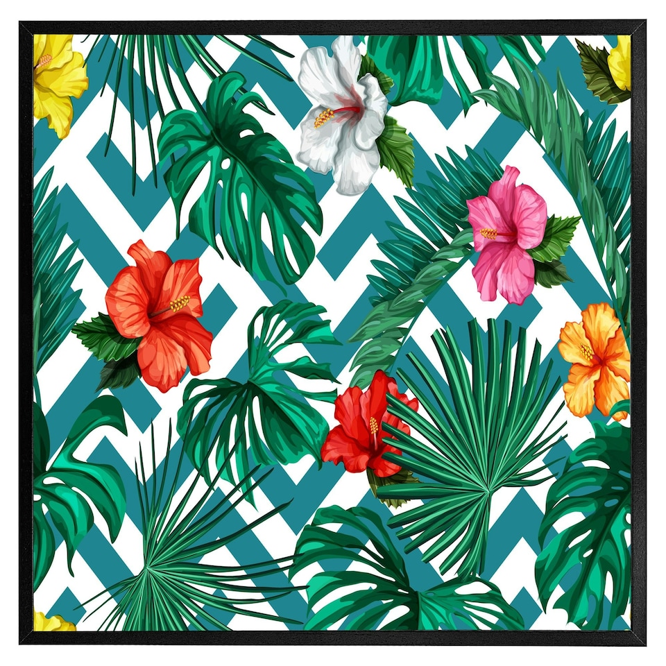 image 1 of Tropical leaves & geometrics (Picutre Frame) Black | L