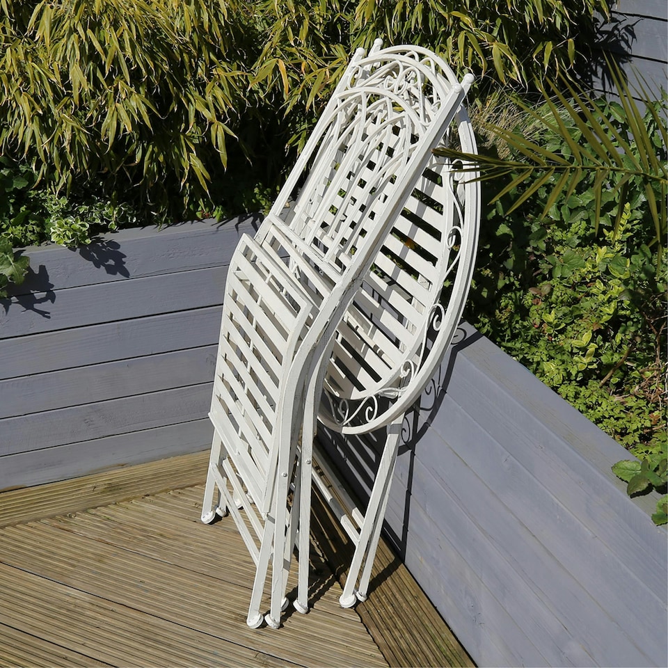 image 1 of Charles Bentley Rustic Wrought Iron Outdoor Bistro Set - Antique White