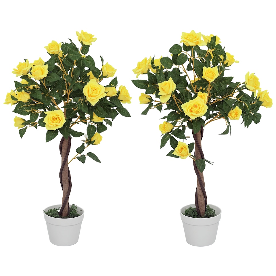 image 1 of Outsunny Set of 2 90cm3FT Artificial Rose Tree, Fake Decorative Plant with Pot, UV-Resistant FauTree for Outdoor Indoor Home Office Decor, Yellow