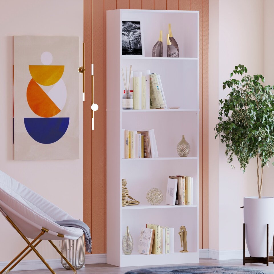 image 1 of Vida Designs Cambridge 5 Tier Extra Large Bookcase Display Storage, White