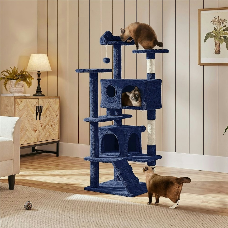 image 1 of Yaheetech 137cm Tall Cat Tree with Scratching Posts Navy Blue