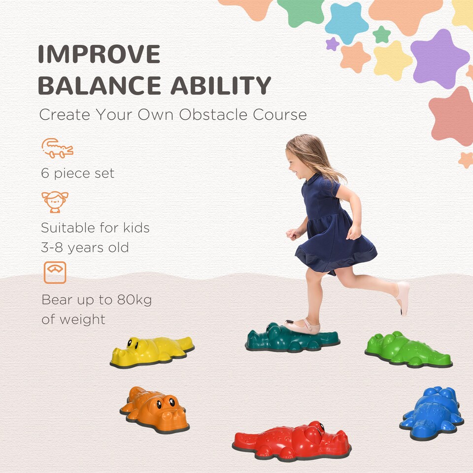 image 1 of ZONEKIZ 6PCs Kids Stepping Stones Sensory Toy w Anti-Slip Edge