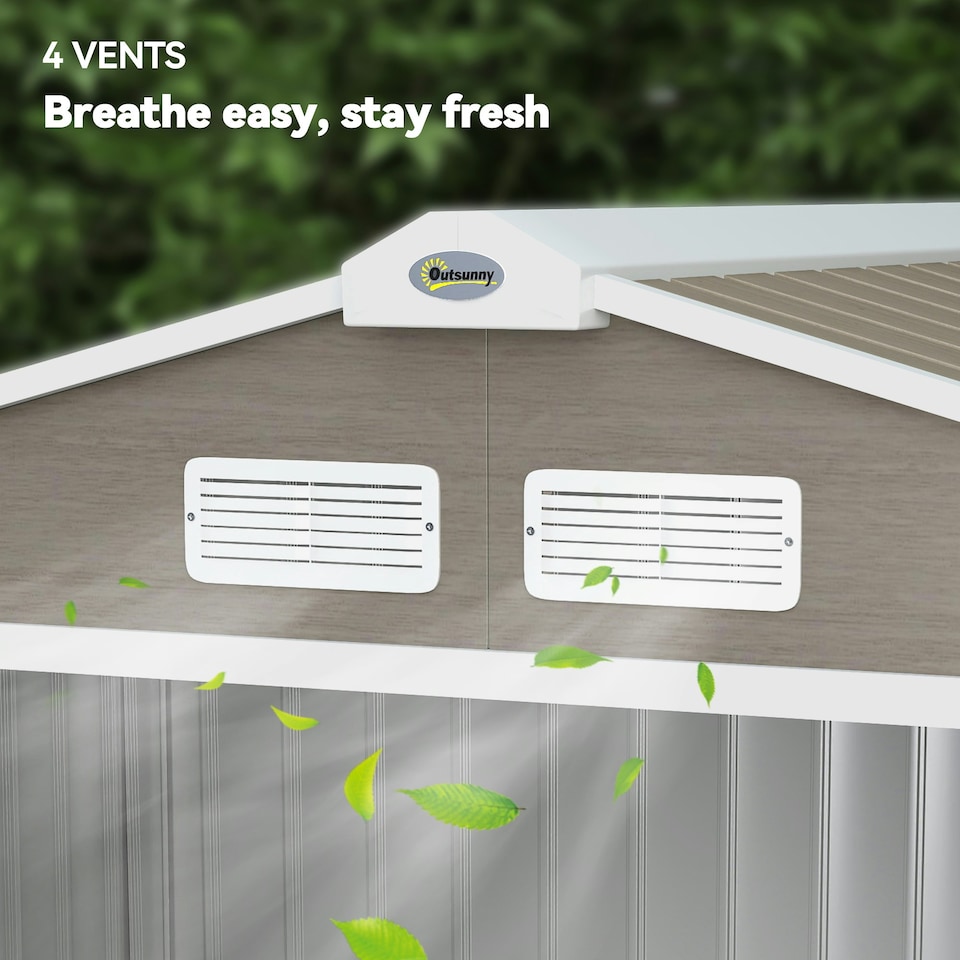 image 1 of Outsunny 7 x 4ft Metal Garden Shed, Outdoor Storage Tool House with Ventilation Slots, Foundation Kit and Lockable Double Doors, Light Brown