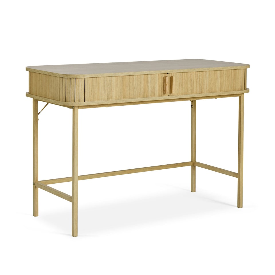 image 1 of VonHaus Landos Computer Desk with Sliding Doors and Tambour Finish Brown