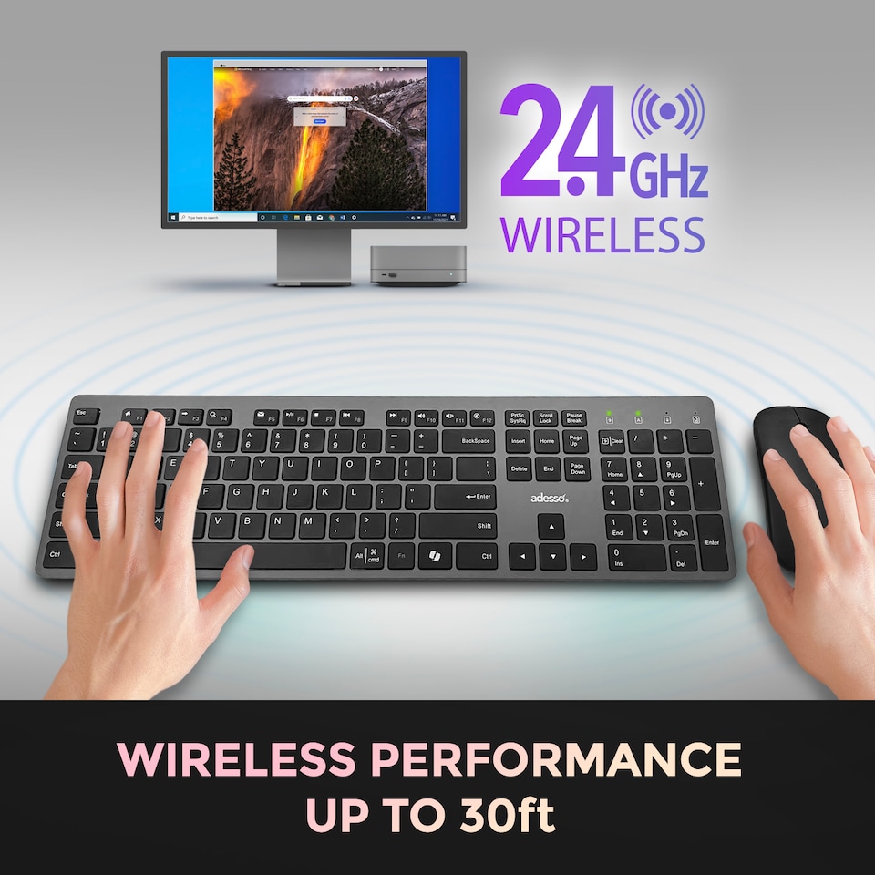 image 1 of Adesso Multi OS Wireless Scissor Switch Keyboard and Mouse