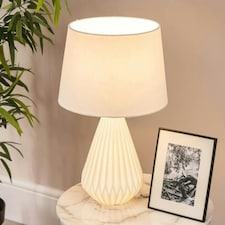 ValueLights Linea White Table Lamp with White Tapered Shade
