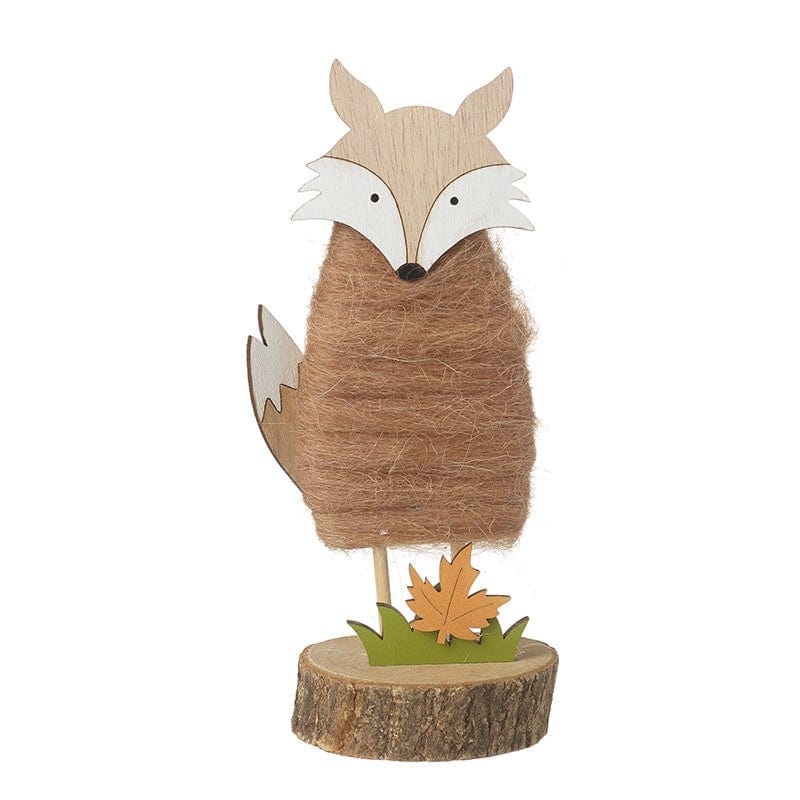 Heaven Sends Rustic Fox on Log Slice Autumnal Decoration in Natural
