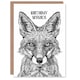 image 1 of Mystical Fox Black White Tribal Folk Art Wishes Birthday Card