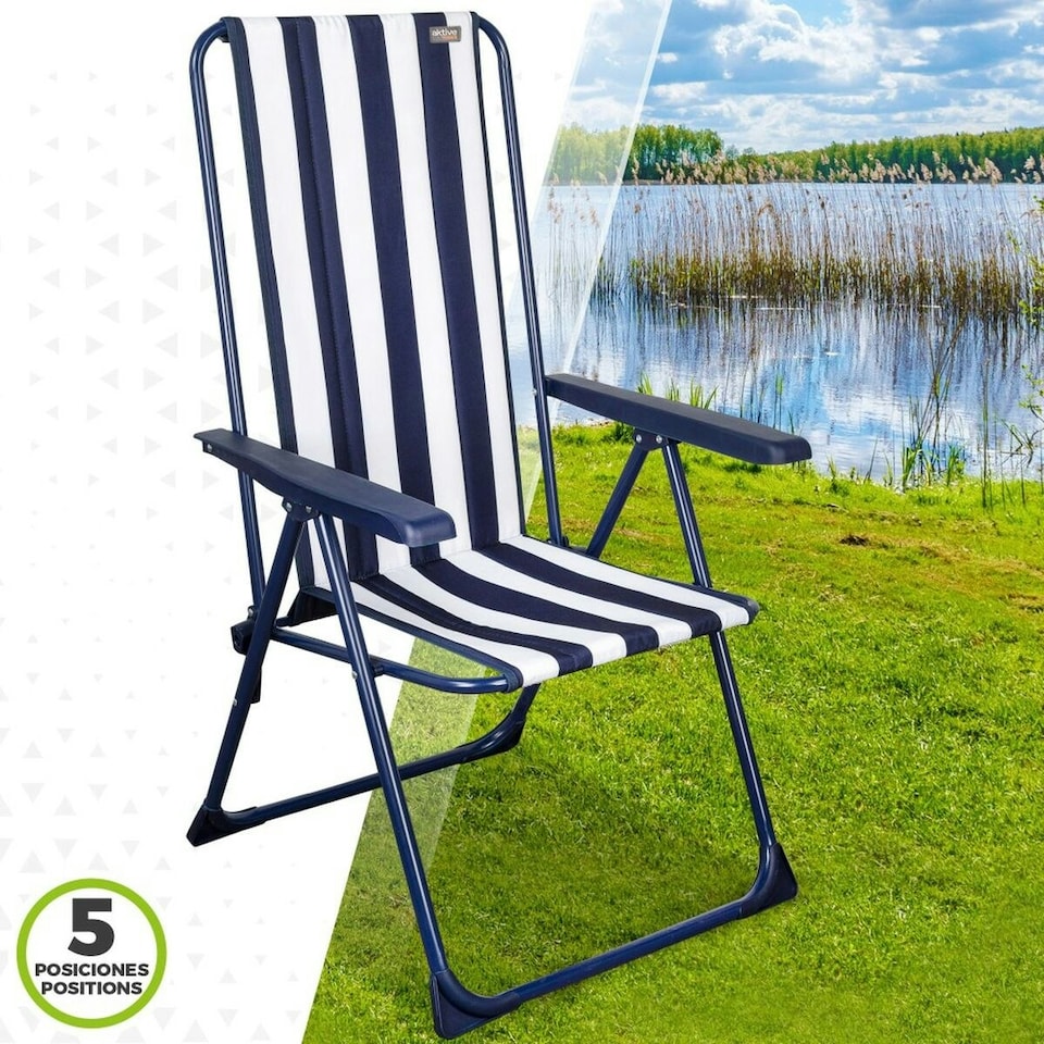 image 1 of Folding Chair Aktive Striped White Navy Blue 46 x 101 x 59 cm (4 Units) N/A