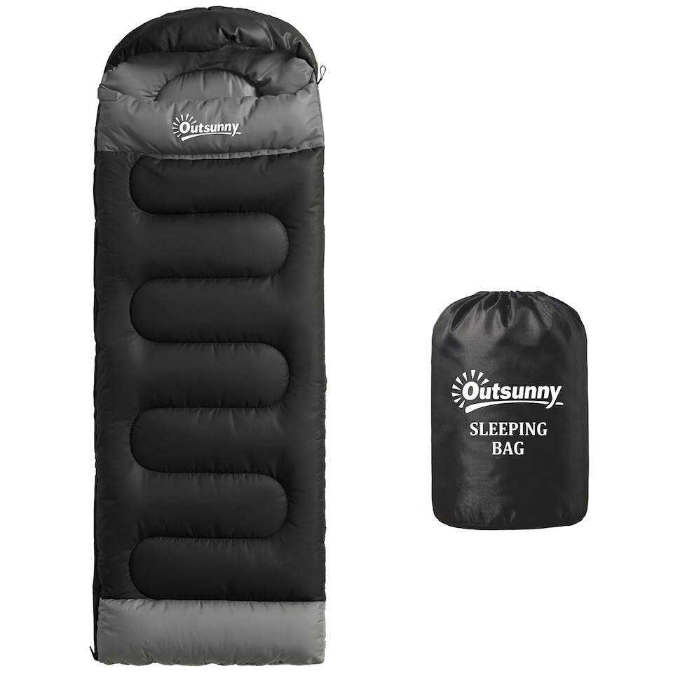 image 1 of Outsunny Sleeping Bag for Adults, Lightweight & Compact Sleeping Bag | Black | Black | 215 x 75 x 10 cm