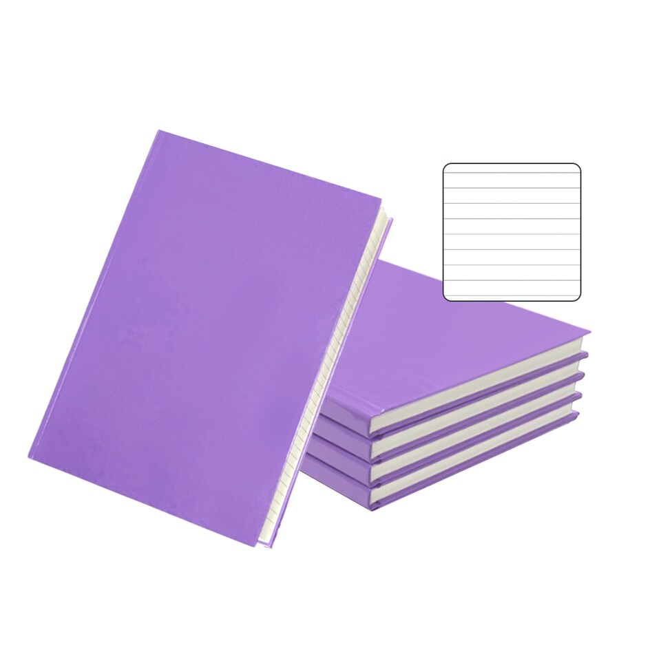 image 1 of Pack of 5 A5 160 Pages 8mm Ruled Purple Casebound Notebooks