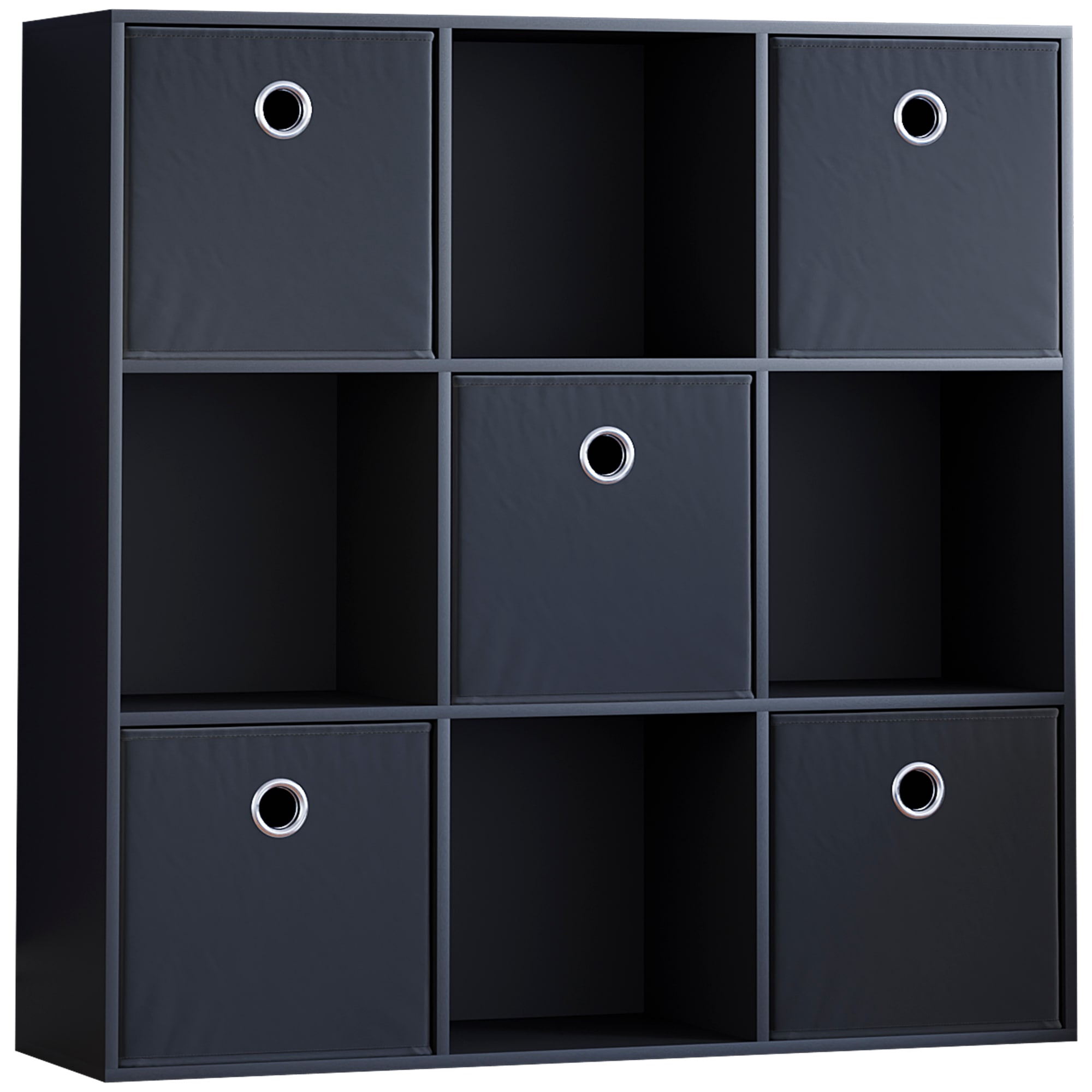 Vida Designs Durham 3x3 Cube Storage Unit, Black & Set of 5 Black Cube Storage Baskets