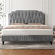 image 1 of Yaheetech 135 cm W x 190 cm L Upholstered Bed Frame with Button-Tufted Headboard Light Grey
