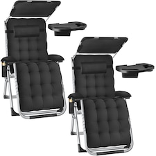 Sun Lounger Cirrus with Plush Padding, Built-in Sun Shade and Folding Function | Black | black | One Size | 2