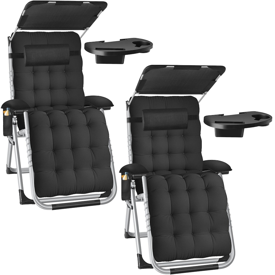 image 1 of Sun Lounger Cirrus with Plush Padding, Built-in Sun Shade and Folding Function | Black | black | One Size | 2