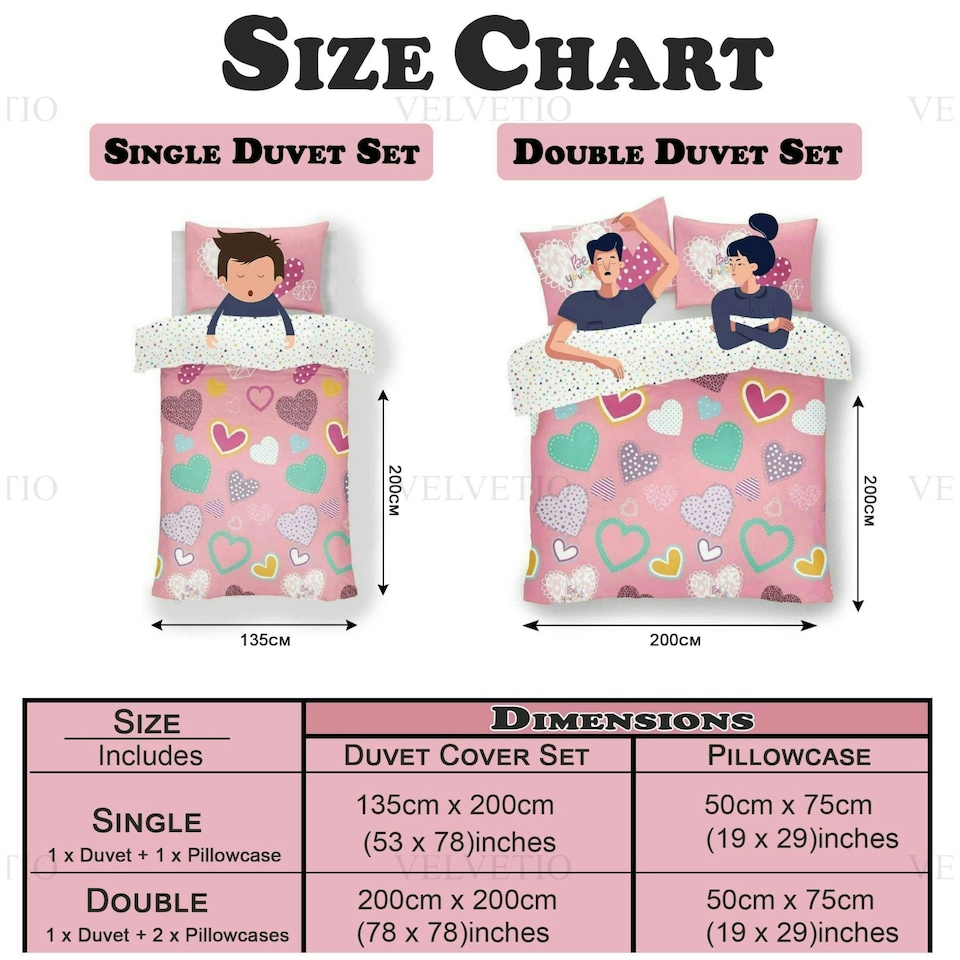 image 1 of VELVETIO Hearts Duvet Cover Set Reversible Polycotton Kids Beddings Pink | Single