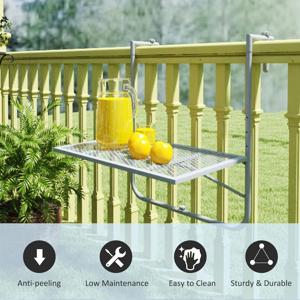 image 1 of Outsunny Balcony Hanging Table Wall Mount Adjustable Folding Desk Patio Grey