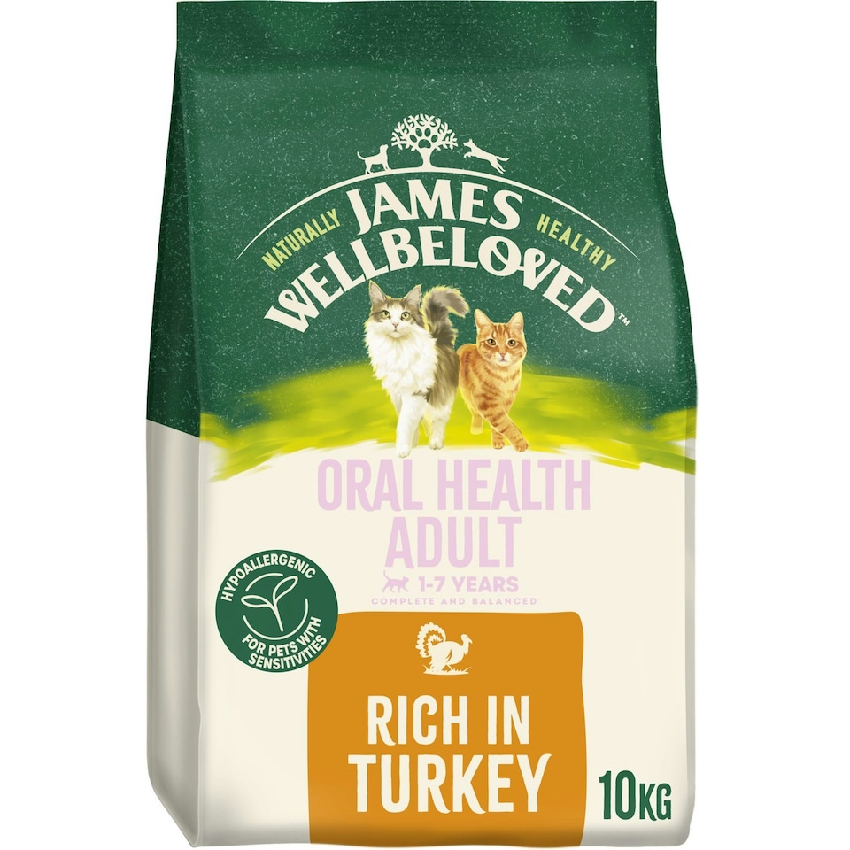 image 1 of James Wellbeloved Oral Health 1-7 Years Adult Dry Cat Food Rich in Turkey 10kg