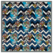 Embroidery colourful simplified ethnic skull blue pattern (Picutre Frame) Grey | M