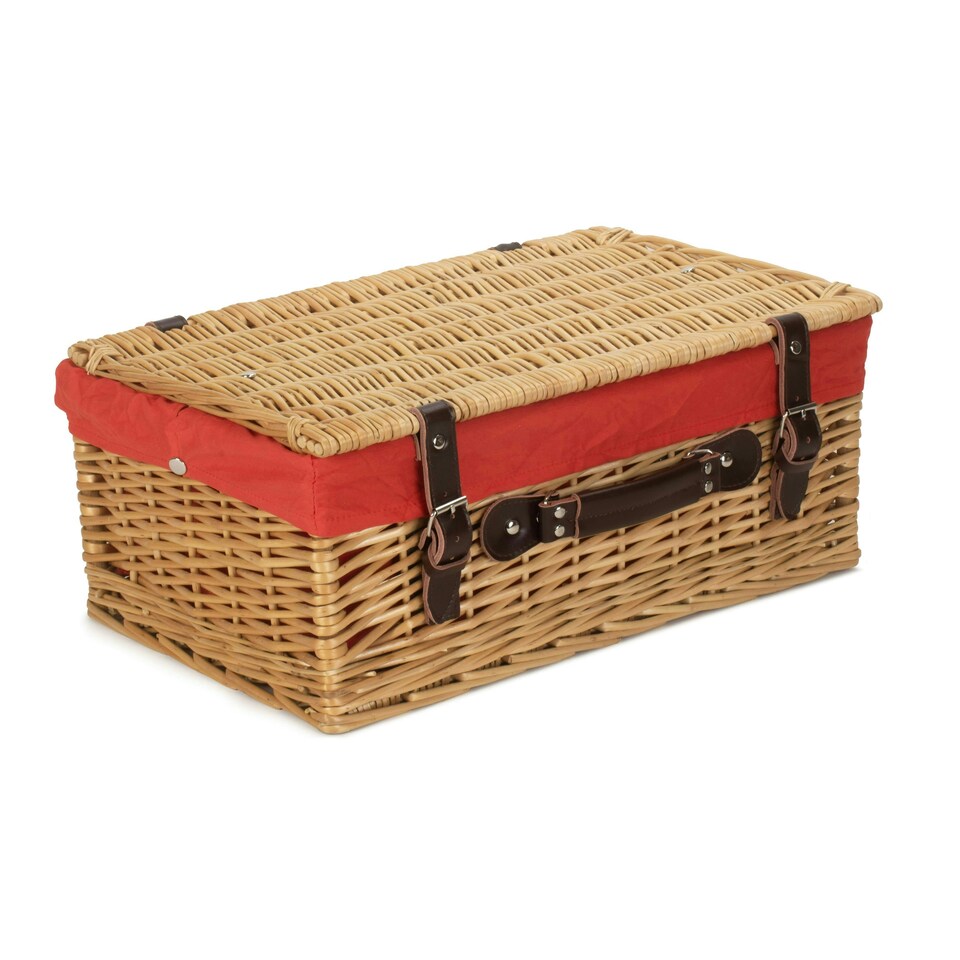 image 1 of 46cm Buff Wicker Picnic Basket with Lining Red | Red | One Size