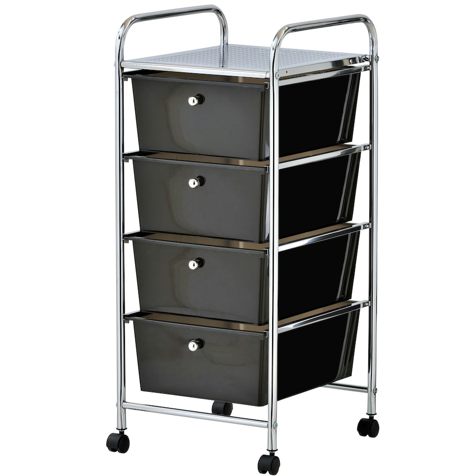 image 1 of VonHaus 4 Black White Storage Trolley with 360° Wheels